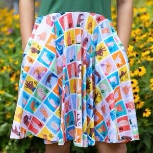 Svaha USA Skirt Size L Multicolor ASL Alphabet Organic Cotton